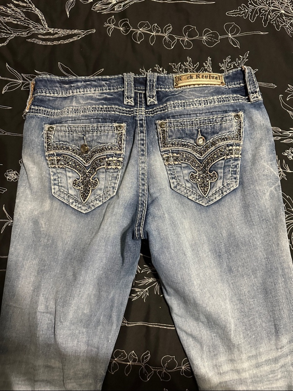 Rock Revival Women's Light Blue Bootcut Jeans with Embroidered Pockets